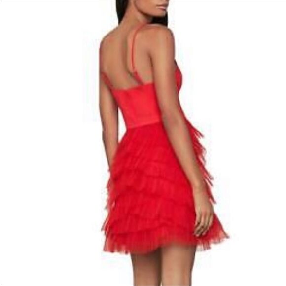 Bcbgmaxazria Sleeveless Red Ruffled Tulle Tiered Party Mini Cocktail Dress Red 0 - Picture 7 of 7